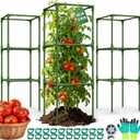Uyittour 3 Pack Square Tomato Cages for Garden, 45" Heavy Duty Tomato Trellis Plant Support Cages for Raised Garden Bed Climbing Vegetables, Set with Garden Gloves, 20 Clips & 65FT Tie Wire