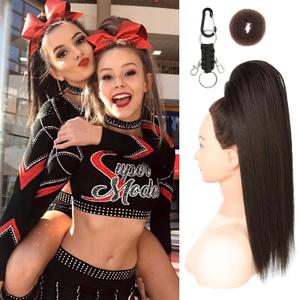SEIKEA Cheer Ponytail Hair Piece, 14" Straight Cheerleader Hairpiece Ponytail Extension for Cheerleader Competition, Dance, Deepest Brown