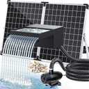 POPOSOAP 55W Solar Pond Waterfall Spillway with Fountain Pump, 304 Stainless Steel & Filtration System Pond Waterfall, 9.8FT Tubing for Koi Ponds, Garden Fountains & Landscape Water Features-P5552S
