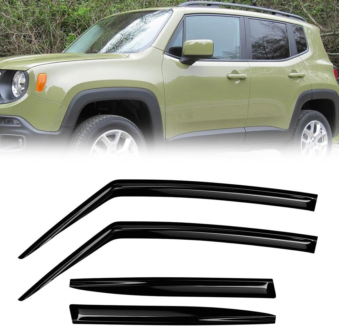 Window Rain Guards Compatible 2015-2024 Jeep Renegade 4PC Window Visors Vent Shade Deflector Tape On