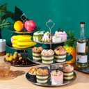 Zubebe 6 Pcs Dessert Table Display Set 2 Stainless Steel Cupcake Stand 3 Tier Cake Holder 3 Rectangle Serving Tray 1 Round Cake Tray Tiered Candy Cupcake Tower for Party Wedding Birthday (Silver)
