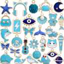 Anjulery 30Pcs Charms for Jewelry Making and Crafting - Assorted Enamel Charms for Bracelets Necklaces Earrings Pendants (Blue)