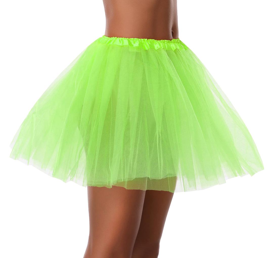 Women Teen Adult Classic Elastic 3 4 5 Layered Tulle Tutu Skirt Costume Bottom (One Size, 3Layer-LightGreen)