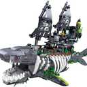 hhohio Pirate Ship Building Toys, Creative Ghost Shark Pirate Ship Building Sets, Jaws Model Ship Building Bricks Set for Kids(1155 PCS)