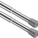 MEXAU 2Pack Tension Curtain Rod 26-39 inch Spring Tension Rod Silver Adjustable Spring Rod Extendable Tension Rod for Kitchen, Bathroom, Window, Bookshelf, Closet