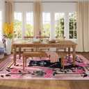 Living Room Rug 5x7 Rug Machine Washable Retro Lavish Leopard Area Rug Non Slip Floral Animal Vintage Low Pile Large Rugs for Living Room, Bedroom, Farmhouse, Dining Room, Kids Playroom (Black Pink)