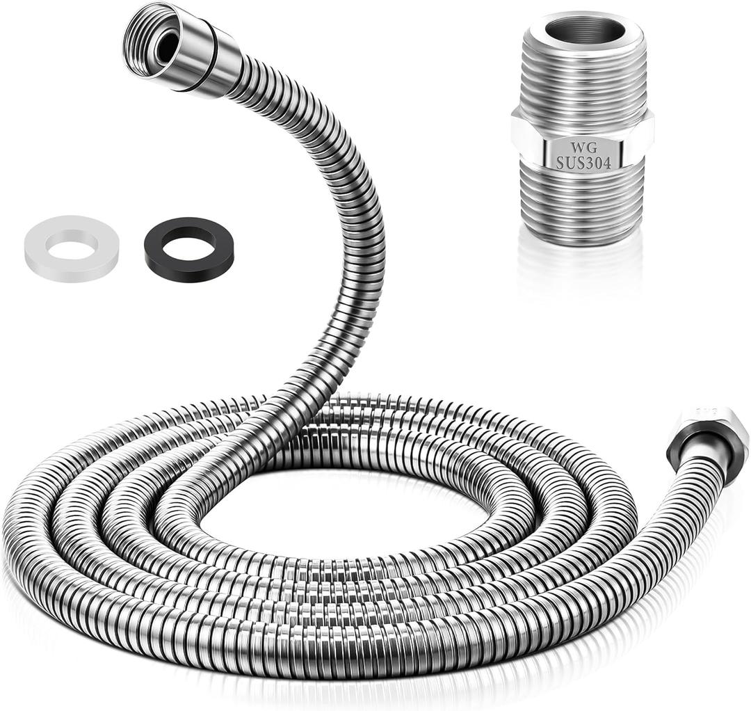 Dreyoo 1 Pack 79 Inch Shower Hose with Shower Extension Connector, Extra Long Handheld Head Hose with Brass Insert and Nut, 1/2 to 1/2 Extender, Stainless Steel