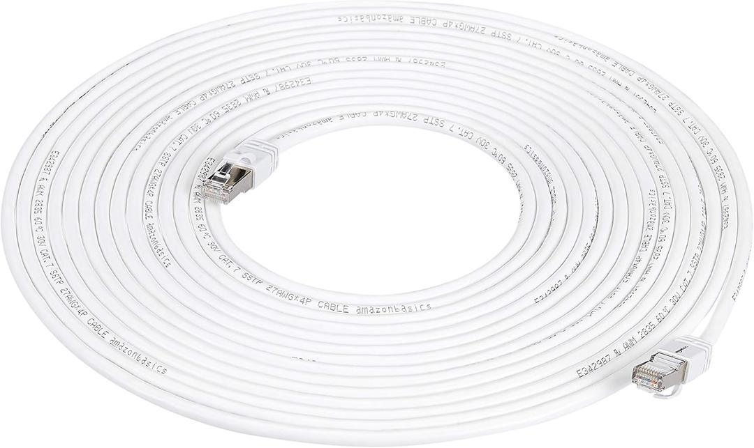 Amazon Basics RJ45 Cat 7 Ethernet Patch Cable, 10Gpbs High-Speed Cable, 600MHz, Double-Shielded, 50 Foot, White