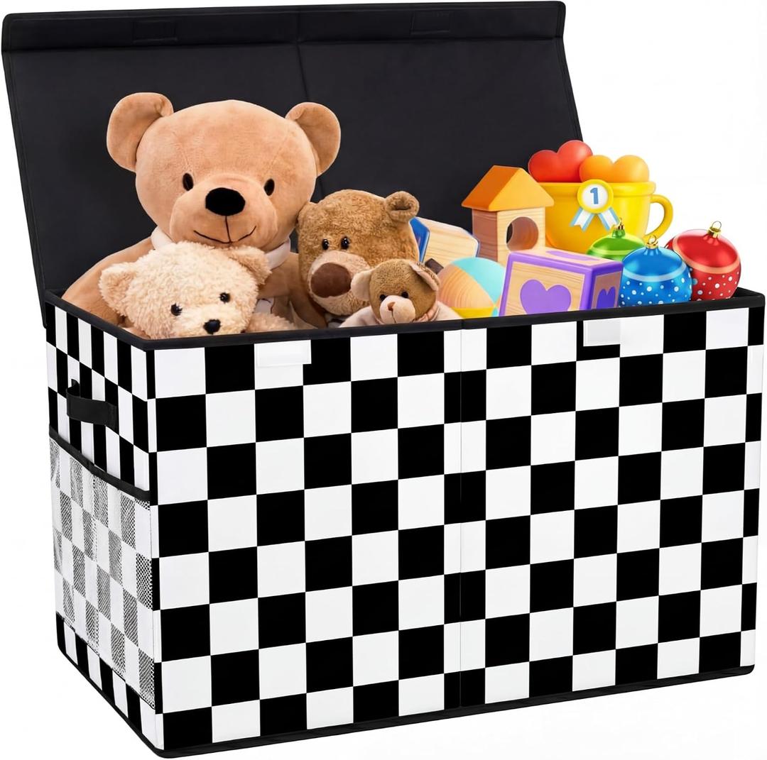 Youyole Extra Large Checkered Storage Box Truck Chest Basket with Lids