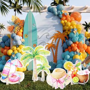 Honoson 4 Pcs Large 32" Summer Beach Party Decoration Cardboard Cutouts, Pool Coconut Tree Yard Signs Photo Booth Prop for Birthday Tropical Swimming Hawaiian Luau Bar Party Supplies, 23.6 to 31.5 inches