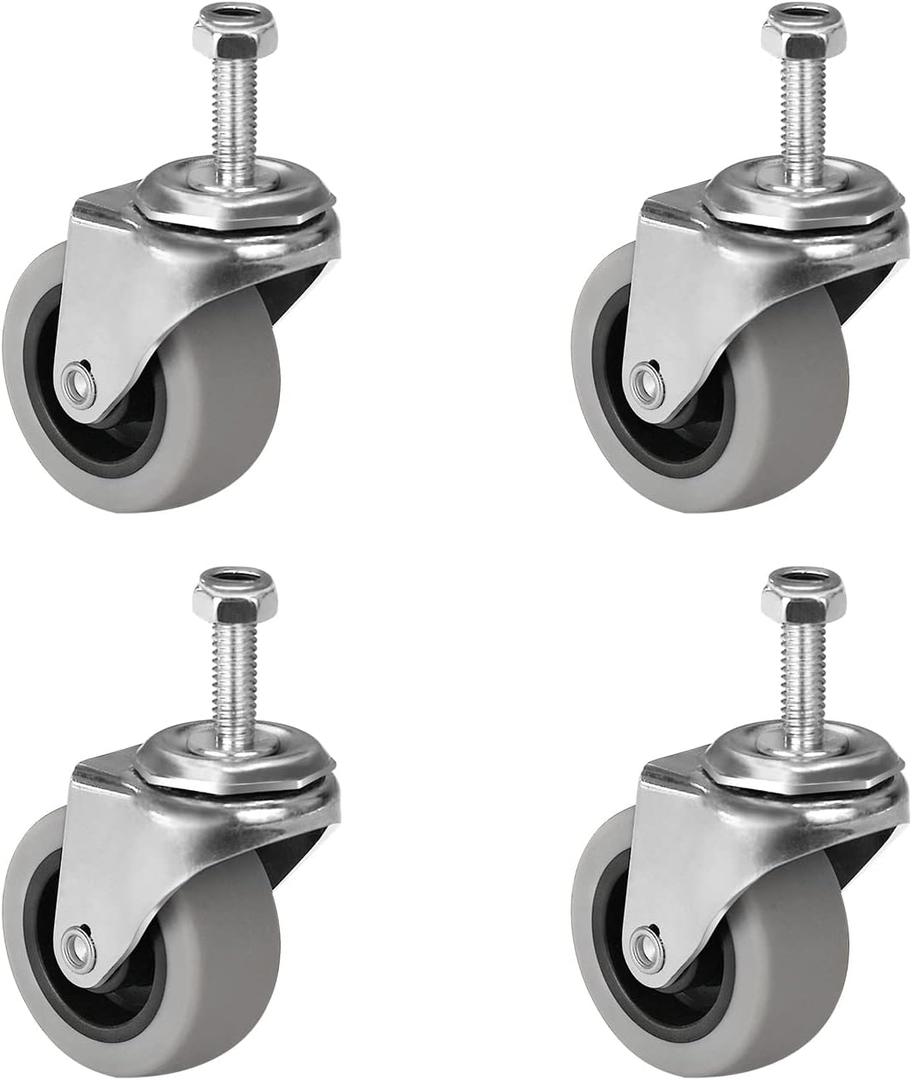 2" Caster Wheels, Threaded Stem Casters Set of 4 Heavy Duty, 5/16''-18 x 1" (Screw Diameter 5/16", Stem Length 1"), Rubber Swivel Casters for Cart Furniture (4 Swivel)
