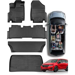 Car Floor Mats for Honda Odyssey: 2018-2026 Cargo Liner, Mini Passenger Van Accessories, All Weather 1st 2nd 3rd Row Rubber Floor Trunk Carpet for Odyssey 2018 2019 2020 2021 2022 2023 2024 2025 2026