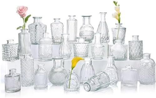 Superlele 58 Small, Glass Mini Bud Vase Set for Flowers in Bulk for Rustic Wedding Decorations Vintage Look Home Table Decor, Centerpieces, Clear
