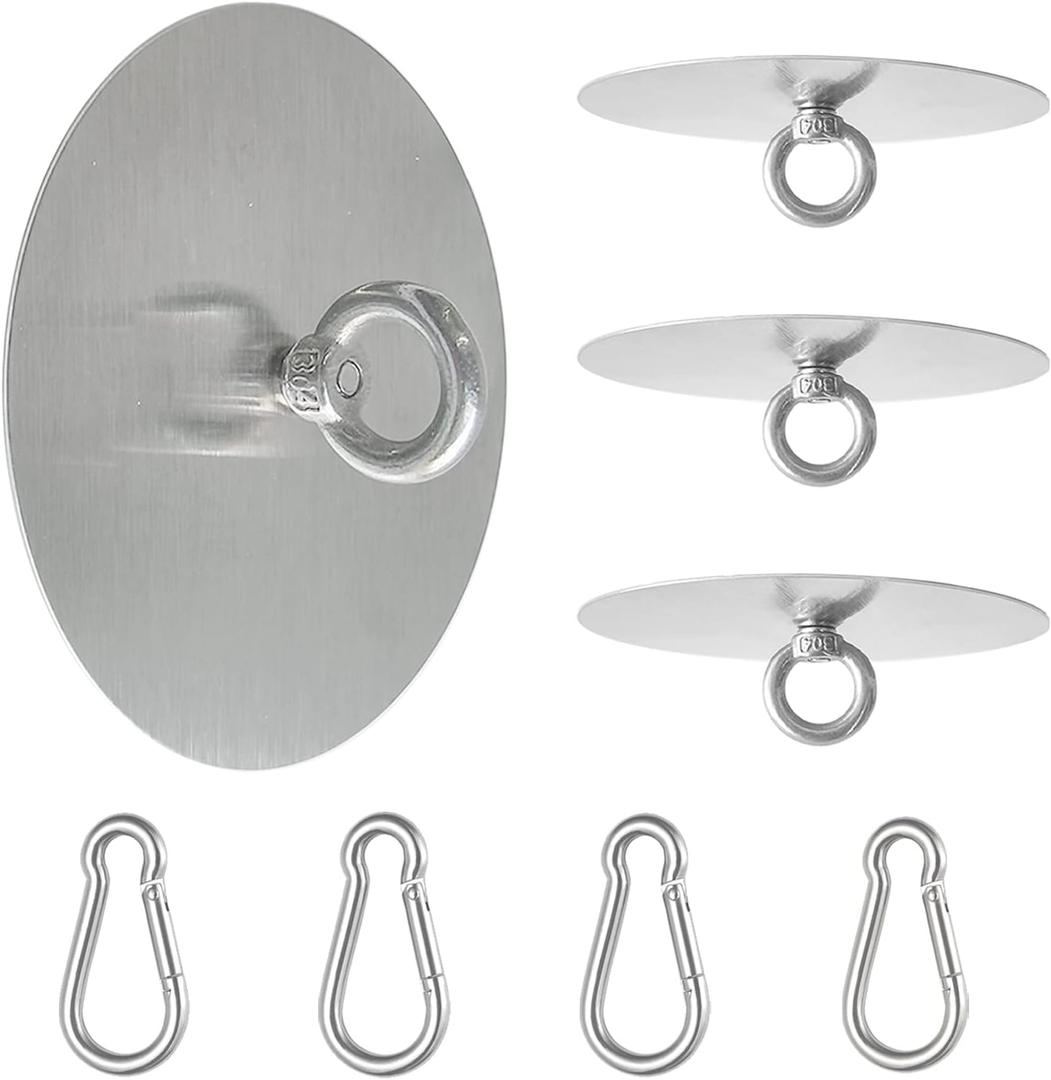 Adhesive Ceiling Hooks 4 Pack Stainless Steel Sticky Pad Eye Plate Snap Hooks Wall Hooks Wind Chime Hanger for Hanging Plants Wind Spinners Decorations in Bathroom Kitchen Porch RV No Drill