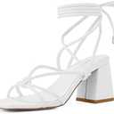 Shoe'N Tale Lace Up Heels for Women Ankle Strappy Gladiator High Heeled Sandals Chunky Block Heel Square Open Toe Criss Cross Dress Shoes, Size 8