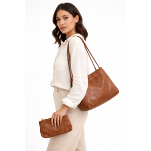 VOCUS Tote Bag for Women 2Pcs Large Casual PU Weekender Bag Soft Vegan Leather Shoulder Hobo Handbag Purse Travel Oversize 