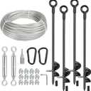 4 Pcs 30" Long Ground Anchors Shed Anchors Kit with 3/16" Galvanized Cable & Turnbuckles & Carabiners, Heavy Duty Earth Anchors for Sheds Trees Trampoline Greenhouse Swing Set Tent