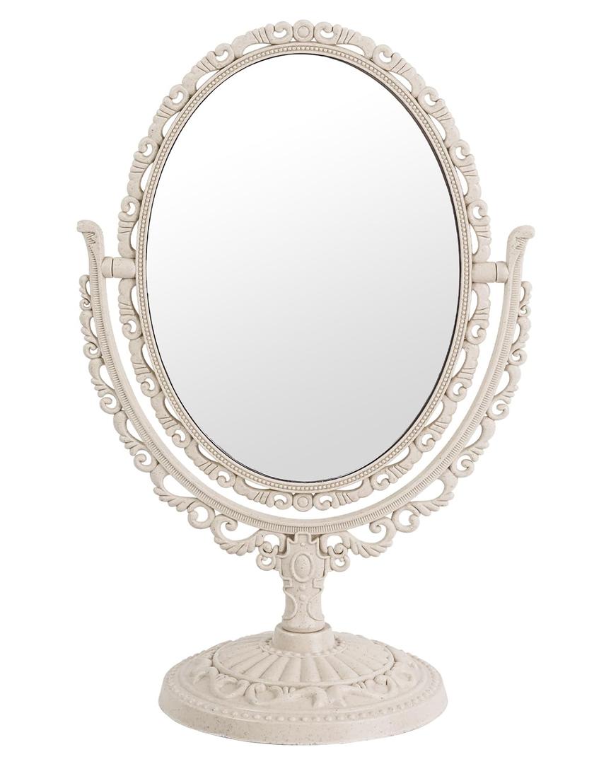 XPXKJ Vintage Vanity Mirror Shabby Chic Decor | 360 Rotating Double-Sided Table Makeup Mirror with Stand Bedroom Decoration Perfect for Tabletop, Desk, or Makeup Station (Beige)