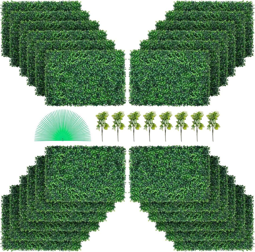 VEVOR 24PCS Artificial Boxwood Panels, 24 x 16 in 1.6 in Sun Protected Boxwood Hedge Wall Panel, Green Fake Grass Backdrop Wall for Privacy Fence Decor Indoor Outdoor Garden Backyard