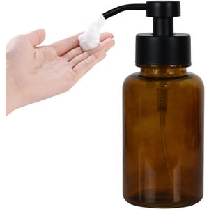 15 oz Amber Glass Foam soap Dispenser with Black Rust-Proof Foam Pump, refillable Thick Glass Foam soap Dispenser for Kitchen and Bathroom (1, 15 oz)