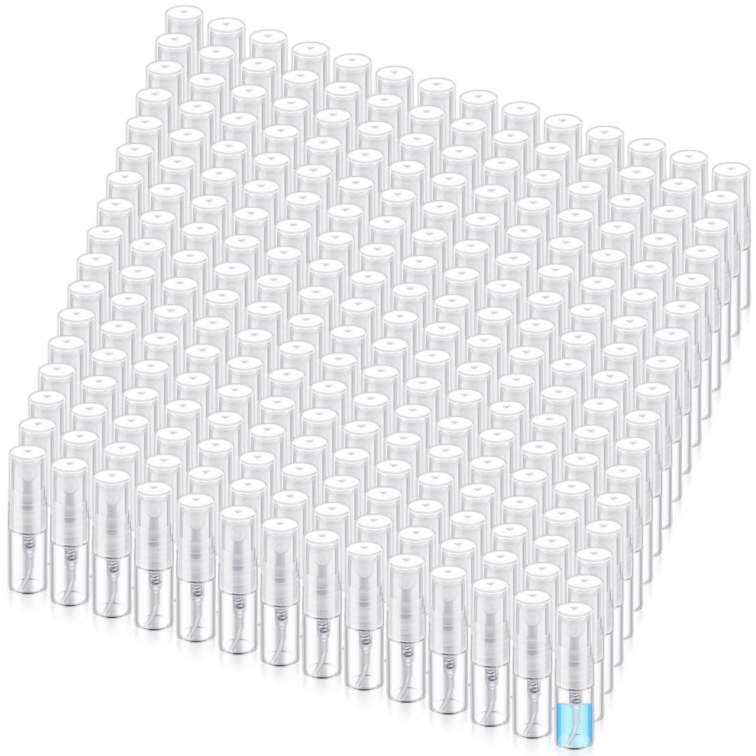Zhehao 100 Pcs Mini Spray Bottles 2 ml Clear Glass Perfume Bottles Refillable Fine Mist Perfume Atomizer Portable Empty Sample Containers for Cleaning, Essential Oils, Travel (Clear Cap)