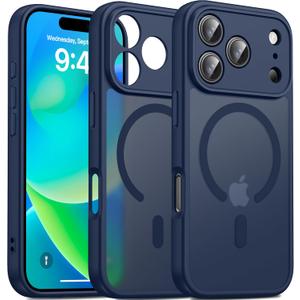 Oterkin Magnetic for iPhone 17 Pro Max Case Matte, Full Camera Protection Compatible with MagSafe Frosted Translucent Shockproof Anti-Scratch Slim Fit Case Military Grade Protection (Dark Blue)