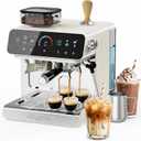 Ollygrin Semi-Automatic Espresso Machine with Grinder, Espresso Machine with 35 Grind Levels, Espresso Maker with Removable Bean Hopper, Cappuccino Machine with Milk Frother,Ivory Beige
