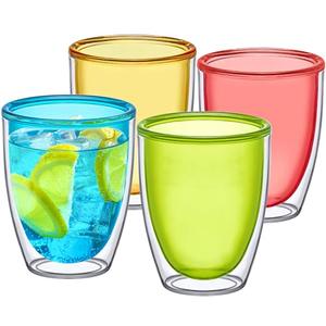 Amazing Abby - Andes - 14-Ounce Insulated Plastic Tumblers (Set of 4), Double-Wall Plastic Drinking Glasses, Mixed-Color Reusable Plastic Cups, BPA-Free, Shatter-Proof, Dishwasher-Safe