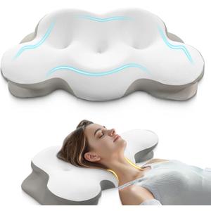 Cervical Neck Pillow, Pillows for Neck and Shoulder Pain, Contour Pillow, Neck Pillows, Pillow for Neck Pain Relief, Side Sleeper Pillows for Adults, Ergonomic Pillow, Memory Foam Pillows(Light_White)