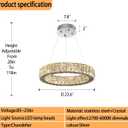 Modern LED 23.6" Ring Chandelier for Dining Room Living Room Dimmable Crystal Pendant Light Adjustable Round Chrome Crystal Chandelier