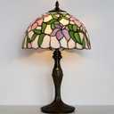 Tiffany Table Lamp 19" Stained Glass Reading Lamp Pink Floral Style