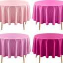 4 Pieces Pink Series Round Tablecloth, 84" Solid Color Waterproof & Spillproof Disposable Plastic Table Cover, Durable Party Tablecloth for Dining, Buffet, Picnic, Outdoor Events, Pink 4 Series, 4