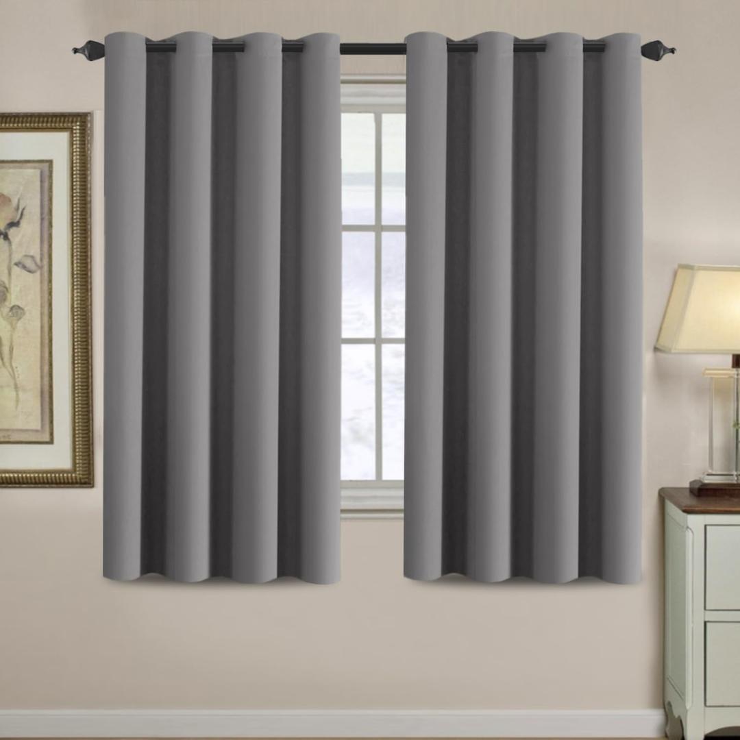 H.VERSAILTEX Ultra Soft and Thick Blackout Bluish Gray Curtains for Bedroom/Living Room 63 Inches Length, Energy Saving Classic Window Panel, Thermal Insulated Curtain Grommet (1 Panel), 52'W x 63'L
