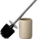 Ceramic Toilet Brush & Holder Set - Freestanding Deep-Cleaning Toilet Bowl Cleaner Brush, Stainless Steel Handle, Small & Sturdy for Storage, Easy to Clean, Non-Scratching (Sand)