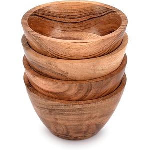 NIRMAN Acacia Wood Bowl Sets of 4 for Kitchen Meal Party and Nuts, Candy, Appetizer, Snacks, Olive (4.5" x 4.5" x 2.5")