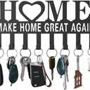 Jovirandoz Metal Key Holder for Wall, 16 Hooks Key Rack Organizer, Wall Mounted Key Hanger with Screws, Key Hooks for Entryway, Kitchen, Hallway, Office, Garage, Make Home Great Again, Black, Set of 2