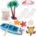 ABOOFAN 10Pcs Beach Miniature Dollhouse Decoration Beach Chair Palm Tree Miniature Ornament Kits Accessories Statues for DIY Fairy Garden Cake Topper