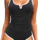 Tempt Me Womens One Piece Swimsuit - Tummy Control Bathing Suit V Wired Ribbed Full Coverage 2025 Swimwear, XL