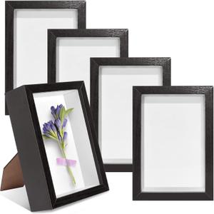 VOKOY 5 Pack 4" x 6" Shadow Box Frame, Small Wood Hollow Picture Frame with Clear Acrylic Front, 1" Deep Shadowbox Display Cases for Photos Dried Flowers Seashell Memorabilia DIY Crafts Medals (Black)
