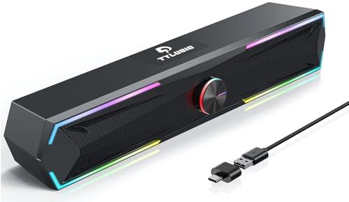 Tylubio Pc Speakers Computer Sound Bar with Stereo Sound, Flowing LED & Push-Button Control Computer Speaker for Desktop Laptop Monitor, USB Input