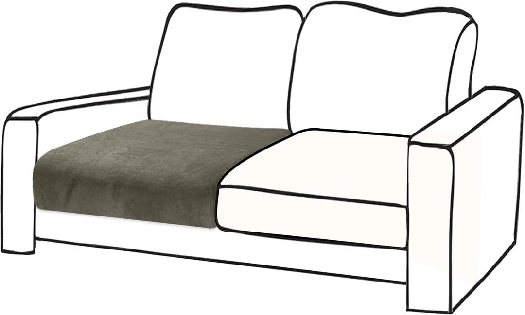 Couch Cushion Cover Velvet 1 Piece Seat Cushion Cover Stretch Armchair Cover Separate Sectional Sofa Slipcovers Furniture Protector (1-Seater or Sofa Backrest, Olive Green)