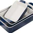 Kook Casserole Dish, Ceramic Baking Dish, Large Lasagna Pan Deep for Oven, 8.5 x 14, 11 x 7, 8 x 5, Set of 3, 92oz, 50oz, 20oz, Baking Pan with Handles, Oven Safe and Durable, Home, Gift, (Navy)