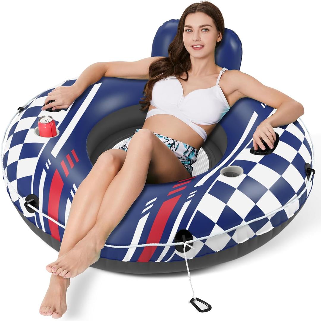 Jasonwell Inflatable River Tube Float - Heavy Duty River Float Pool Floats Lake Premium Water Tubes for Floating Recreational River Raft Lounge Floaties with 2 Cup Holders for Adult (X-Large, Darkblue)