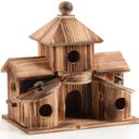 Bird Houses for Outside, Wooden 6 Hole Bird House Room for Multiple Birds, Outdoors Hanging Birdhouse Nesting Box for Garden, Bird Hotel for Wren Chickadee Sparrow