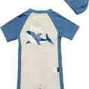 Kids-Boys One-Piece Shark-Swimsuit UPF 50+ Sun-Protection Short-Sleeve Zip-Up Rash-Guard Bathing Suit Swimwear