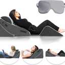 Orthopedic Bed Wedge Pillow Set 4-Piece Adjustable Foam Support for Headboard, Back, Legs & Sleep Ideal for Acid Reflux, Pregnancy, Snoring & Pain Relief  Includes Eye Mask & Washable Covers