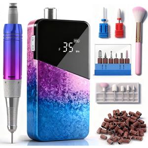 Professional Nail Drill, Lumcrissy 35000RPM Professional Nail File Machine, Rechargeable Efile for Acrylic Gel Nails with Ceramic Drill Bits Set& Sanding Bands for Manicure Salon Home Use (Rainbow)