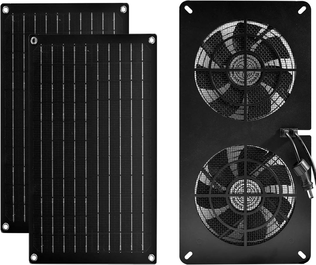 DC HOUSE 20W Solar Powered Exhaust Fan for Chicken Coops Greenhouses, Sheds, Pet Houses, and Windows Waterproof and Easy Plug and Play Installation Max Applicable Space 880ft3 (25 m3)
