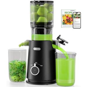 Juicer Machines, ECOSELF 4.35" Large Feed Chute for Family Needs, Professional Cold Press Juicer For Whole Fruits & Vegetables, Self Feeding Effortless for Batch Juicing, Easy to Clean (Black)