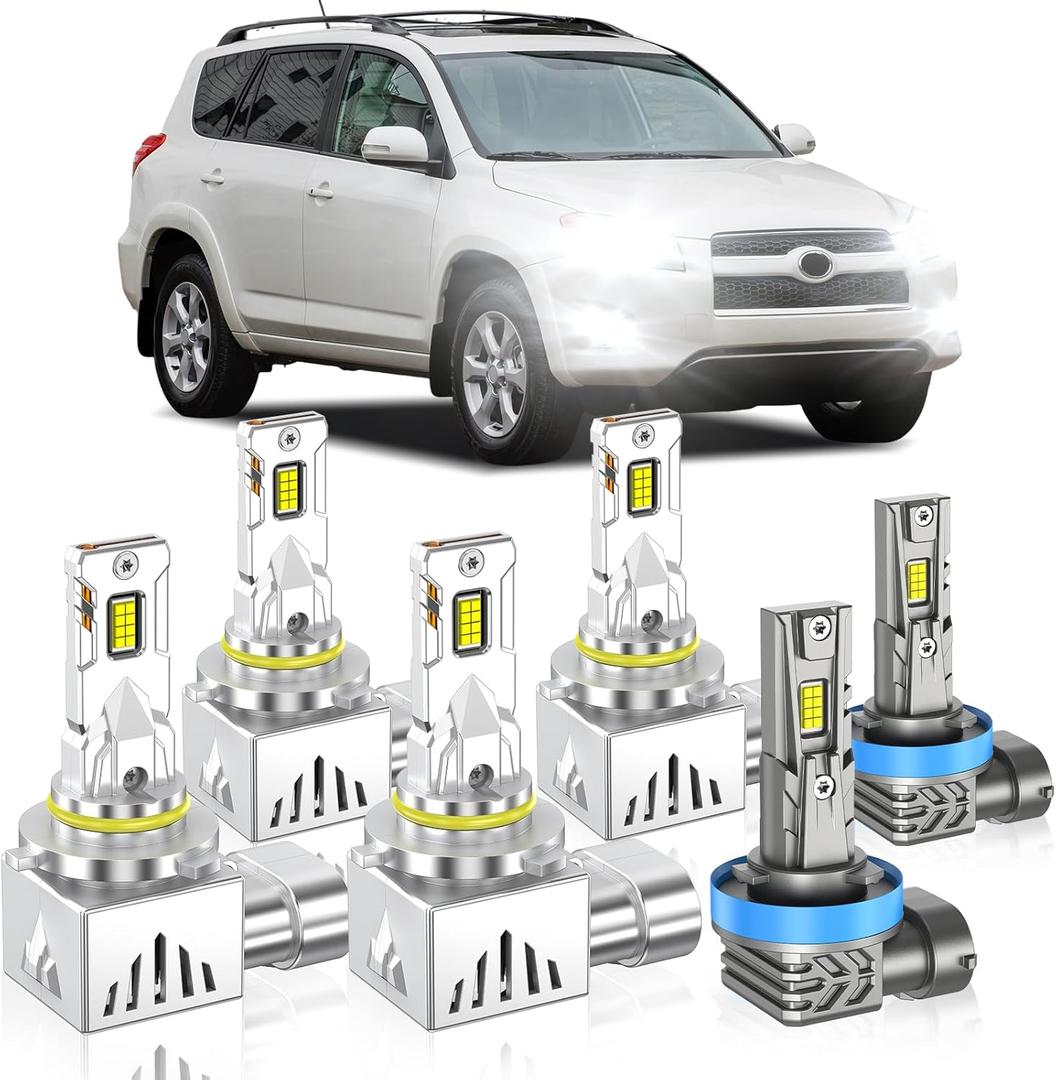 Fog Bulbs Fit for Toyota RAV4 2006-2012, Latest&Brightest High&Low Beam Fog Light Bulbs Combo 800% Brightness 6000K Cool White, CANbus Ready, Plug and Play, Pack of 6